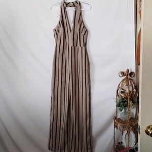 THE ROOM WOMEN CHOKER NECK SLEEVELESS WIDE SIDE SPILT LEG JUMPSUIT W/POCKETS